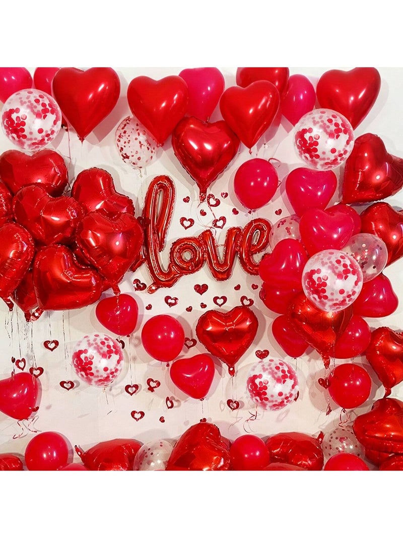 طقم بالونات عيد الحب مع بالون LOVE فويل وبالونات قلوب وكونفيتي – زينة رومانسية لعيد الحب والذكرى السنوية - Image 3